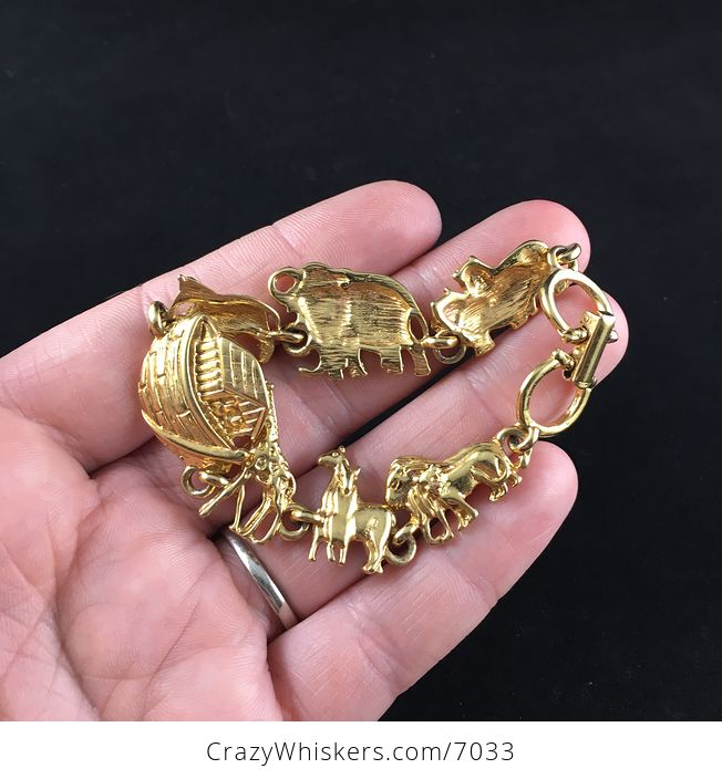 Vintage Gold Toned Noahs Ark Animal Jewelry Bracelet - #3m7PPWO6CmA-3