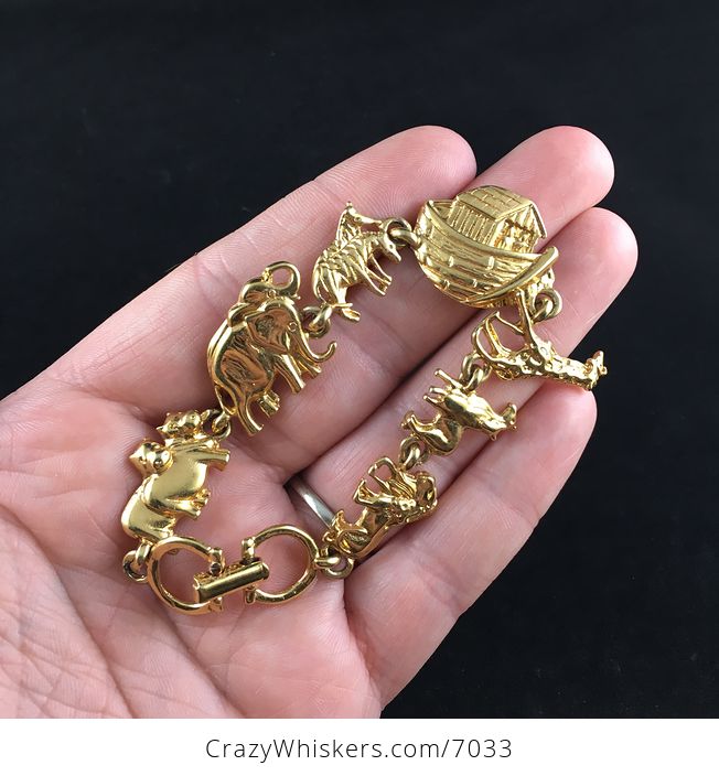 Vintage Gold Toned Noahs Ark Animal Jewelry Bracelet - #3m7PPWO6CmA-1