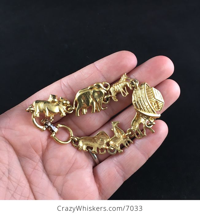 Vintage Gold Toned Noahs Ark Animal Jewelry Bracelet - #3m7PPWO6CmA-2