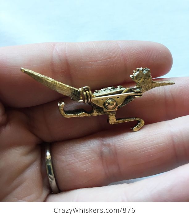 Vintage Gold Toned Roadrunner Brooch Pin - #yKqDeeYsUYM-2