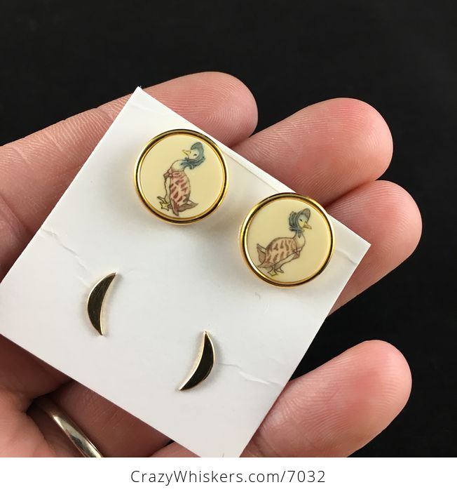 Vintage Jemima Puddle Duck Earrings Beatrix Potter Barlow Designs - #YKfuEen7igA-2
