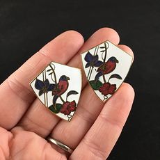 Vintage Jewelry Cloisonne Bird and Flower Earrings #FhYLTqVLupY