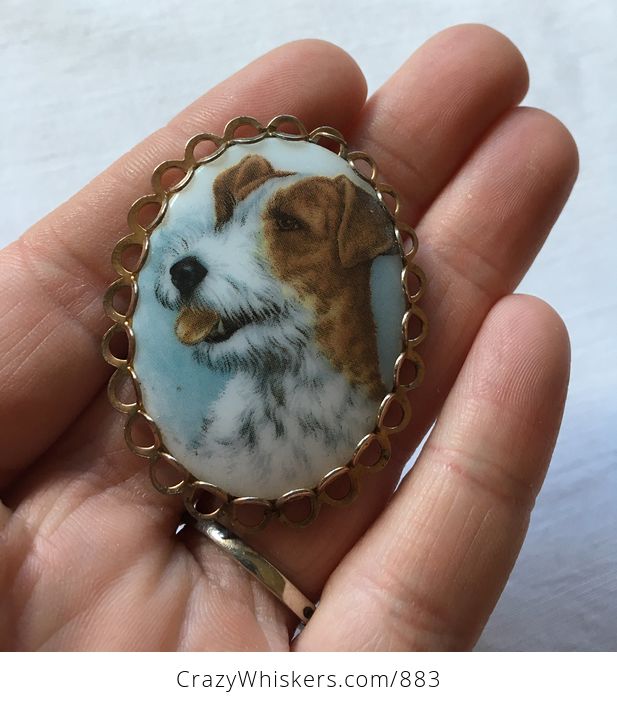 Vintage Oval Jack Russell Terrier Dog Portrait Brooch Pin - #YOR5t9nlves-1