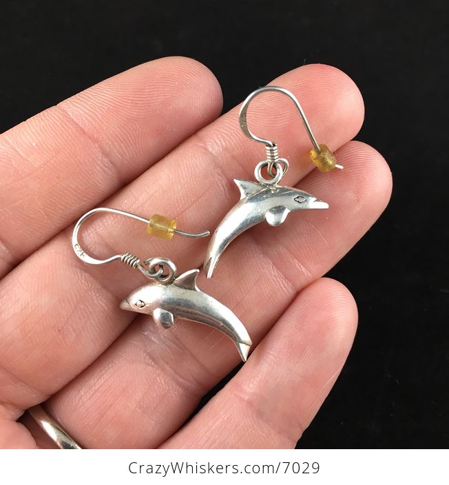 Vintage Pair of Sterling Silver Dolphin Earrings - #EfQqOYIpWwM-1