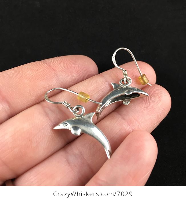 Vintage Pair of Sterling Silver Dolphin Earrings - #EfQqOYIpWwM-2