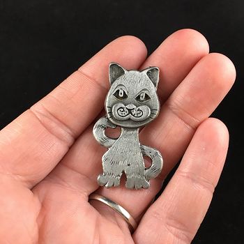 Vintage Pewter Kitty Cat Jewelry Metzke Brooch Pin #SUdO7wZdNPk
