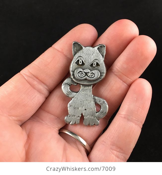 Vintage Pewter Kitty Cat Jewelry Metzke Brooch Pin - #SUdO7wZdNPk-1