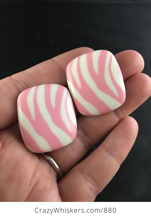 Vintage Pink and White Rectangle Zebra Print Earrings - #Gs4Akz7Qs4s-1