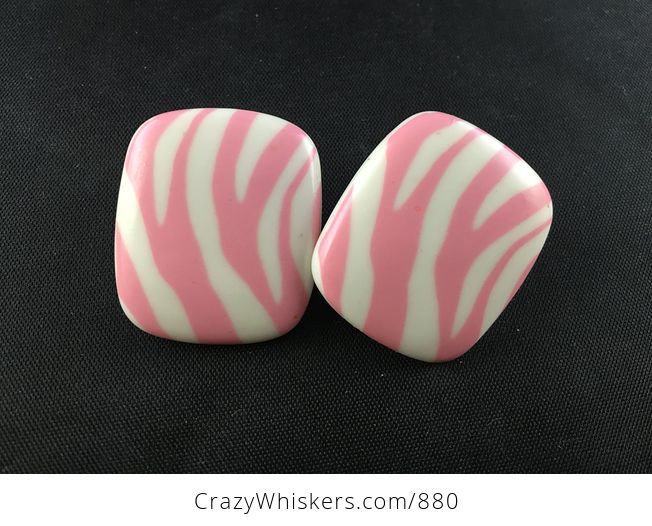 Vintage Pink and White Rectangle Zebra Print Earrings - #Gs4Akz7Qs4s-3
