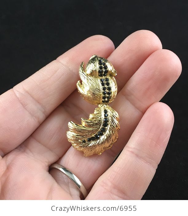 Vintage Rhinestone and Gold Toned Skunk Brooch Pin Jewelry - #WwxnvxAn3xA-2