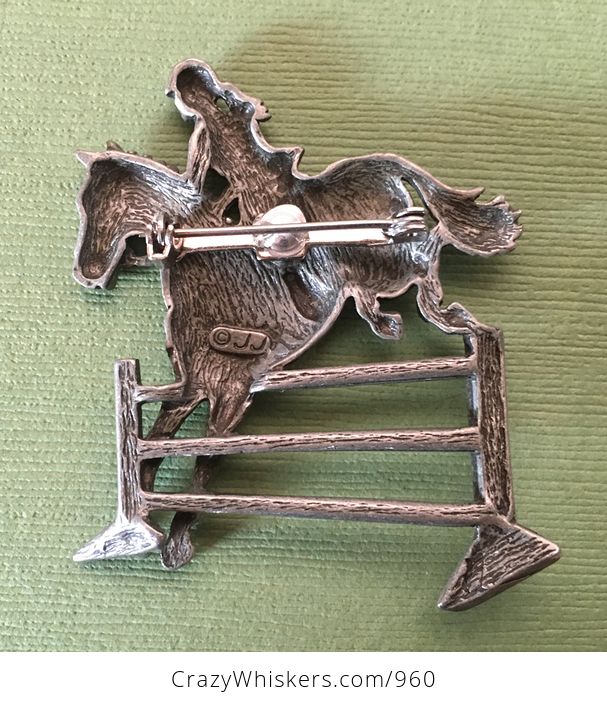 Vintage Silver Tone Jj Equestrian Horse Jumping Girl Brooch Pin - #QWpYiQ5Z3EQ-2