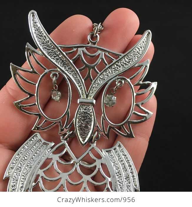 Vintage Silver Tone Wiggly Owl Necklace - #EgIbQtVnKUM-2