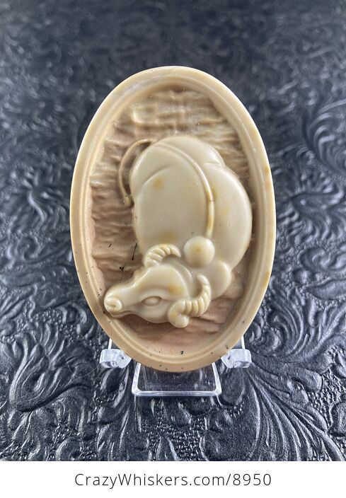 Water Buffalo Carved Carved Jasper Stone Pendant Cabochon Jewelry Mini Art Ornament - #d3YFni4Bjpg-1