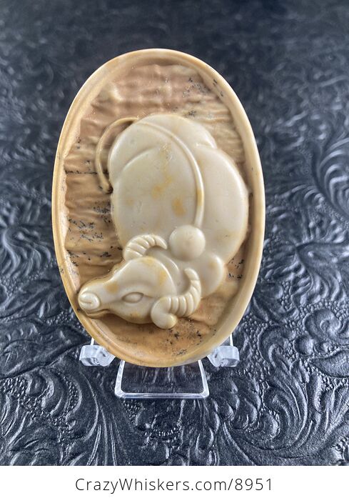 Water Buffalo Carved Jasper Stone Pendant Cabochon Jewelry Mini Art Ornament - #RmoRGZQ61ck-1