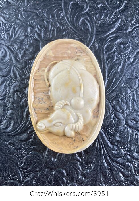 Water Buffalo Carved Jasper Stone Pendant Cabochon Jewelry Mini Art Ornament - #RmoRGZQ61ck-4
