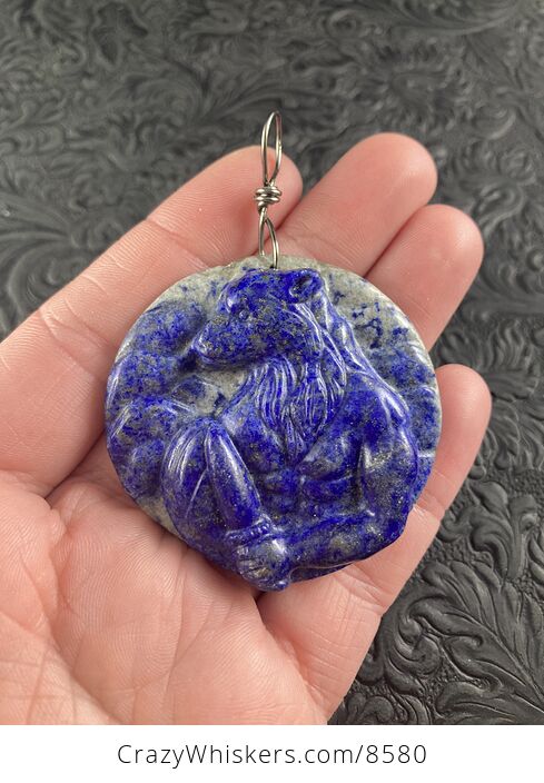 Werewolf Carved Lapis Lazuli Stone Pendant Jewelry Mini Art Ornament - #l3mxVwHH7UY-6