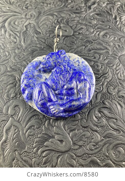 Werewolf Carved Lapis Lazuli Stone Pendant Jewelry Mini Art Ornament - #l3mxVwHH7UY-4