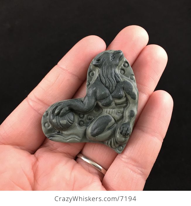 Werewolf Carved Ribbon Jasper Stone Pendant Jewelry - #Ma1ukP6BF6I-1