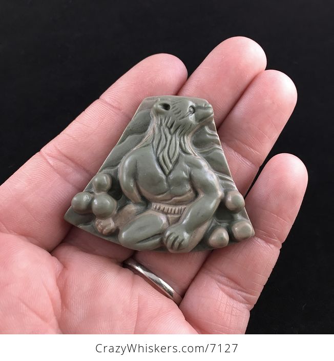 Werewolf Carved Ribbon Jasper Stone Pendant Jewelry - #OPTOCKxydsk-1