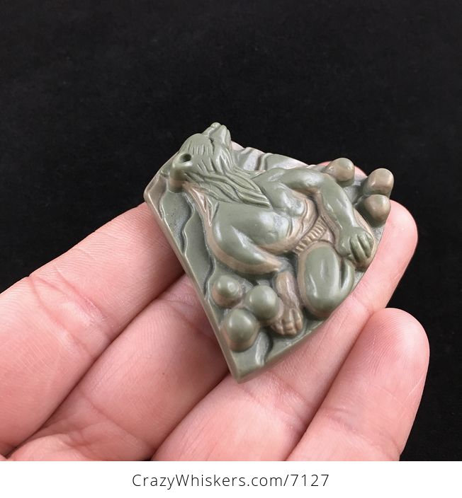 Werewolf Carved Ribbon Jasper Stone Pendant Jewelry - #OPTOCKxydsk-4