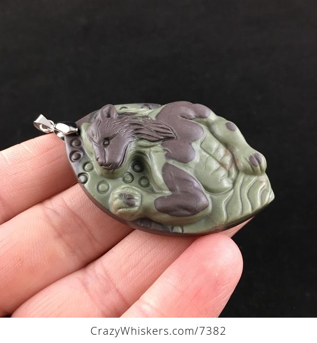 Werewolf Carved Ribbon Jasper Stone Pendant Jewelry - #bmn6lFvmniw-4