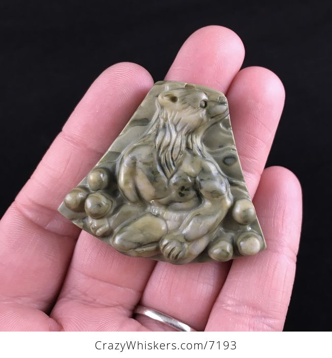 Werewolf Carved Ribbon Jasper Stone Pendant Jewelry - #vAnKMCXH9js-1