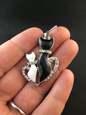 White and Black Cats Pendant with Rhinestones and a Heart #dUG22mxbiZk