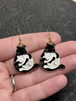 White and Black Hugging Celestial Cat Earrings #Gq9qWdPXFCc