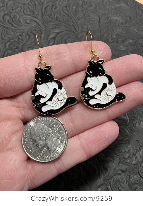 White and Black Hugging Celestial Cat Earrings - #Gq9qWdPXFCc-4