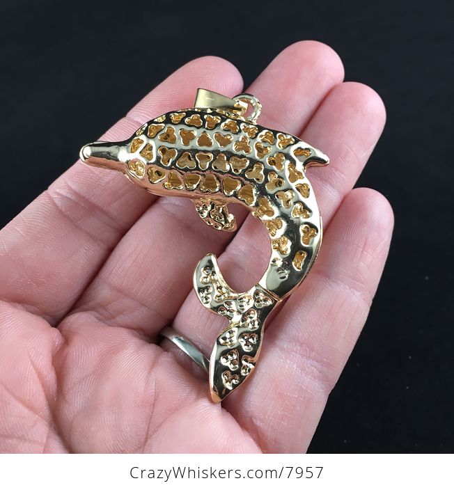 White Black and Gold Rhinestone Crystal Dolphin Jewelry Pendant - #PJKJUENmu5k-2