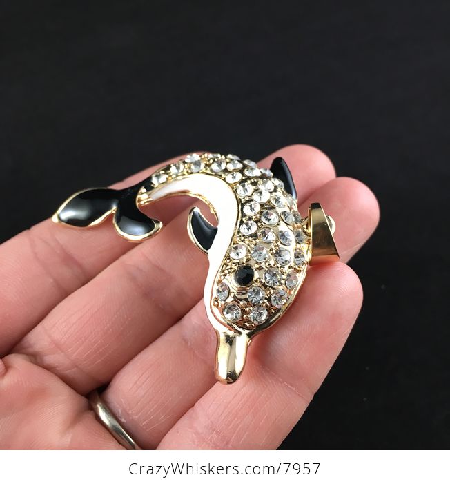 White Black and Gold Rhinestone Crystal Dolphin Jewelry Pendant - #PJKJUENmu5k-3