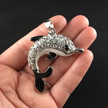 White Black and Silver Rhinestone Crystal Dolphin Jewelry Pendant #M1kmJ7N5yc8