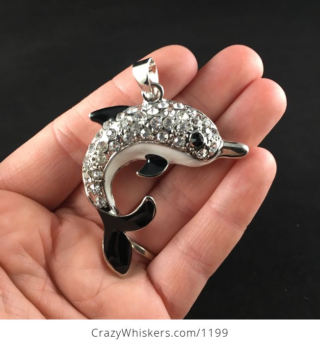 White Black and Silver Rhinestone Crystal Dolphin Jewelry Pendant - #M1kmJ7N5yc8-1