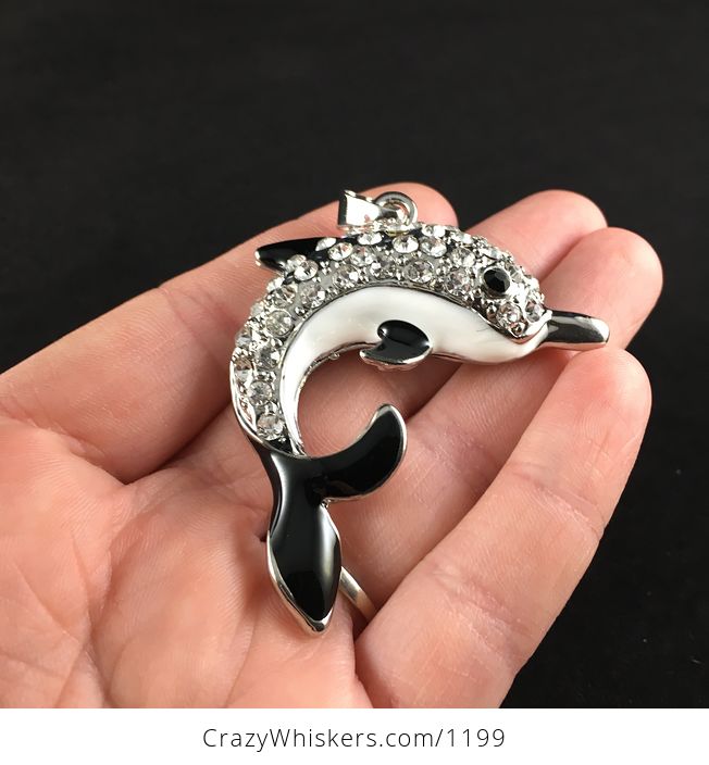 White Black and Silver Rhinestone Crystal Dolphin Jewelry Pendant - #M1kmJ7N5yc8-4