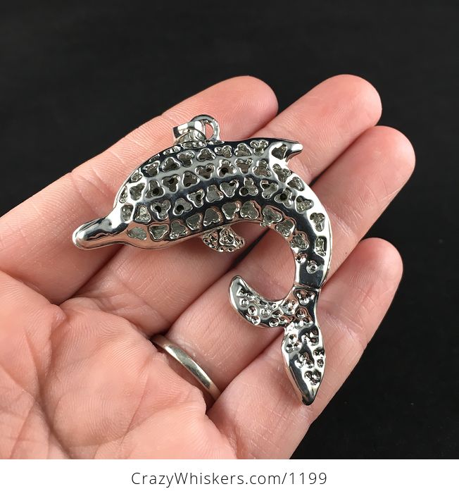 White Black and Silver Rhinestone Crystal Dolphin Jewelry Pendant - #M1kmJ7N5yc8-2