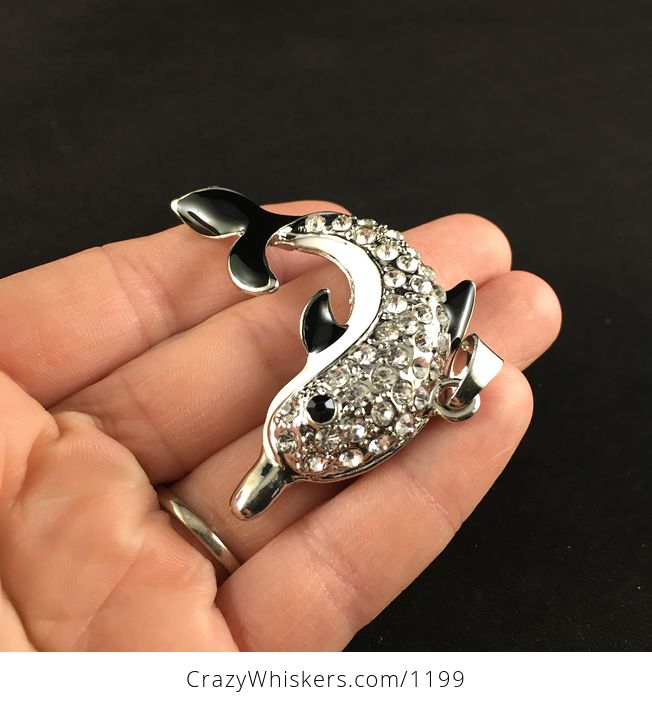 White Black and Silver Rhinestone Crystal Dolphin Jewelry Pendant - #M1kmJ7N5yc8-3