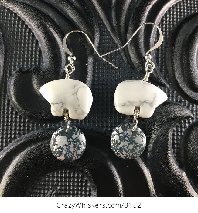 White Howlite Polar Bear and Arctic Styled Bead Earrings with Silver Wire - #8klbiII013A-1