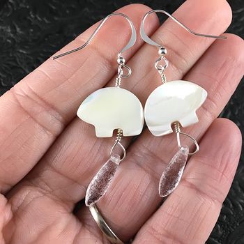White Mother of Pearl Polar Bear and Ice Dagger Earrings with Silver Wire #sCbmMECGRGE