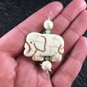 White Turquoise and Green Bicone Bead Elephant Pendant Jewelry with Silver Wire #33PfS6DsFvg