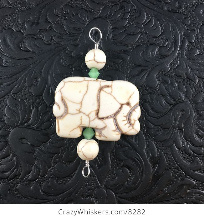 White Turquoise and Green Bicone Bead Elephant Pendant Jewelry with Silver Wire - #33PfS6DsFvg-3
