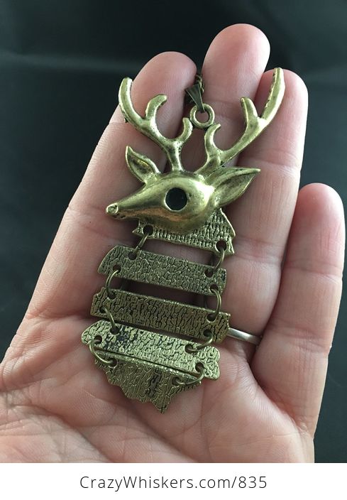 Wiggly Articulated Buck Deer Stag Pendant with Big Antlers in Gold Tone - #d0ngbPF71jk-3