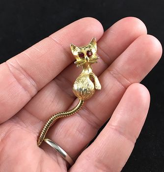Wiggly Dangly Tailed Vintage Kitty Cat Jewelry Brooch Pin #RQXZTHcnvXA