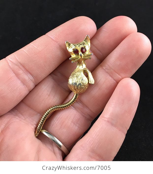 Wiggly Dangly Tailed Vintage Kitty Cat Jewelry Brooch Pin - #RQXZTHcnvXA-1