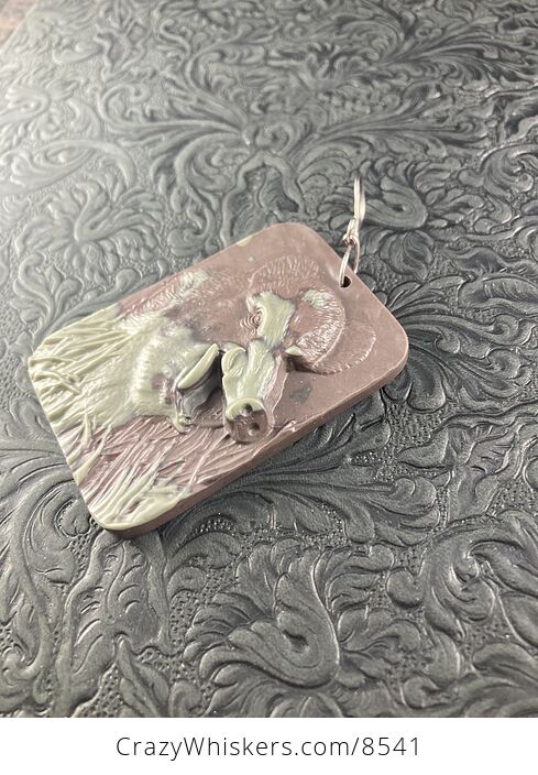 Wild Boar Carved Jasper Stone Pendant Jewelry - #QXcCmDdHp28-3