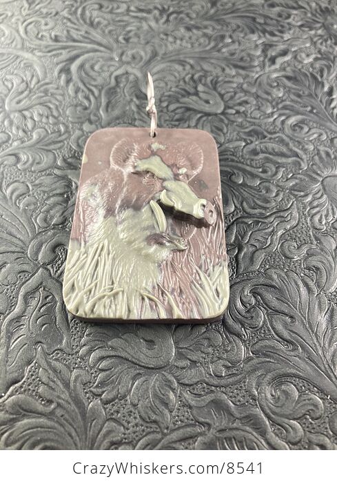 Wild Boar Carved Jasper Stone Pendant Jewelry - #QXcCmDdHp28-5