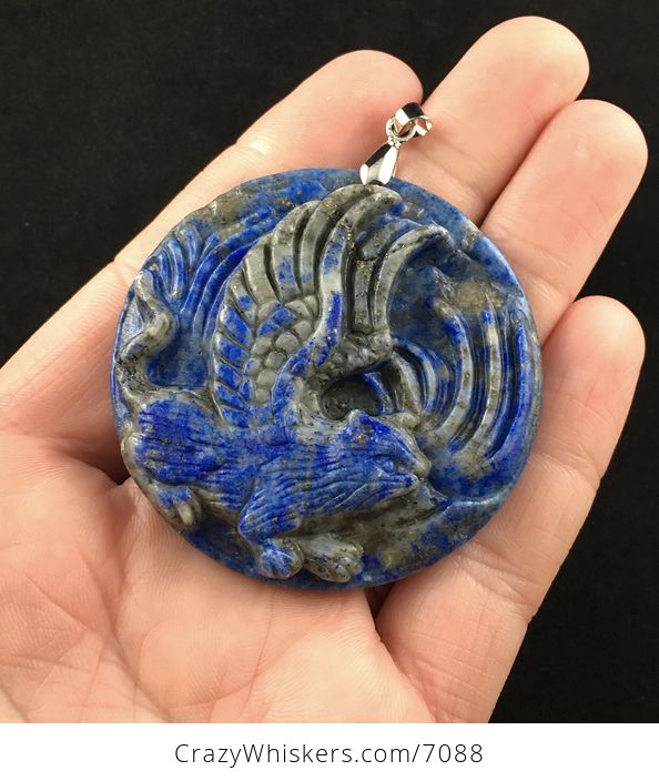 Winged Angel Cat Carved Lapis Lazuli Stone Pendant Jewelry - #m1Btnftx9ao-1