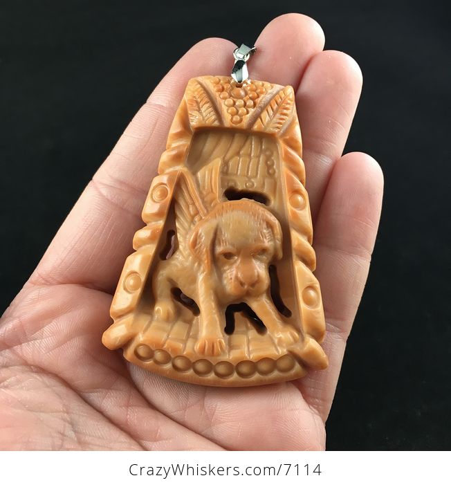 Winged Angel Puppy Dog Carved Jasper Stone Pendant Jewelry - #EDxtiuQSCbc-1