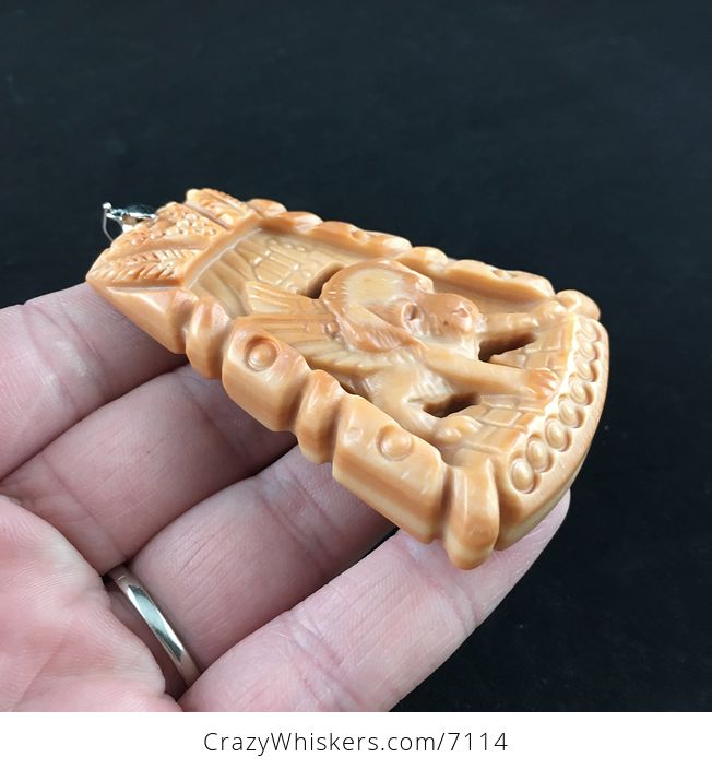 Winged Angel Puppy Dog Carved Jasper Stone Pendant Jewelry - #EDxtiuQSCbc-4