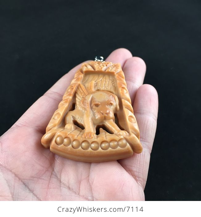 Winged Angel Puppy Dog Carved Jasper Stone Pendant Jewelry - #EDxtiuQSCbc-2