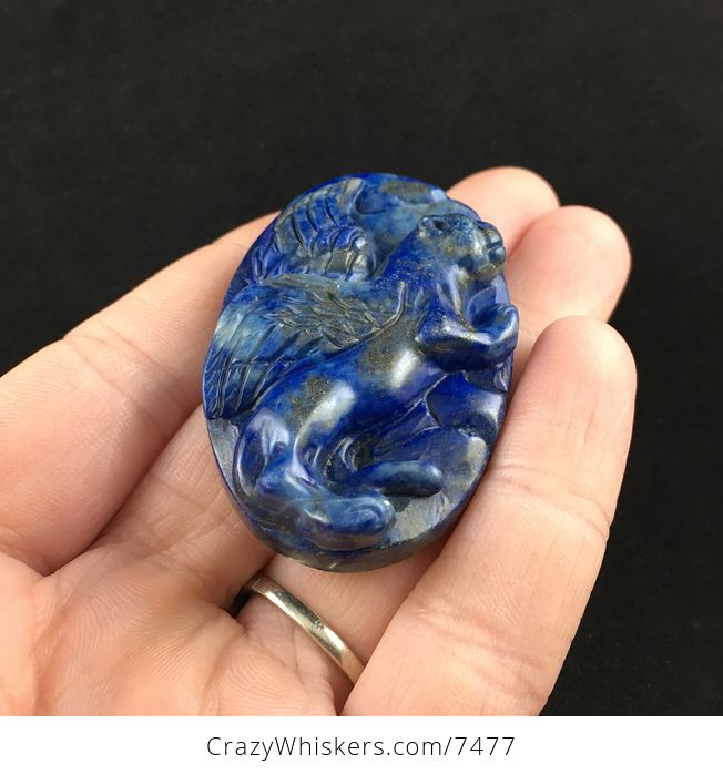 Winged Cougar Mountain Lion Puma Leopard Carved Lapis Lazuli Stone Pendant Jewelry - #oC1b6e3Xsj8-2